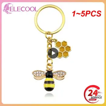 1~5PCS Femei Drăguț Hexagon Fagure de miere Picurare Ulei Stras de Albine Breloc Cuplu de Insecte Cheie Sac de Inel Ornament Accesorii
