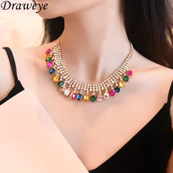 Draweye Colorate Rehinestone Colier pentru Femei Ciucuri de Epocă Elegant Rafinat Collares Para Mujer Stil Etnic Bijuterii