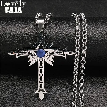 Opal din Oțel Inoxidabil Vrăjitorie Pentagrama Cruce Coliere Lanț Femeile de Culoare de Argint Pandantiv Colier Bijuterii pendentif N1192S03