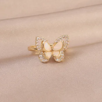 Austyn Coreea de Sud, noua moda bijuterii de 14K aur adevărat placare dublă fluture zircon inel elegant pentru femei deschiderea bărbați inel