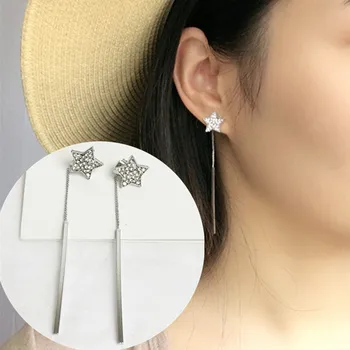 Coreene noi, Simple, Elegante Femei Stras de Cristal Pentagrama Steaua Lung Ciucuri Cercei Moda Bijuterii Accesorii Cadouri