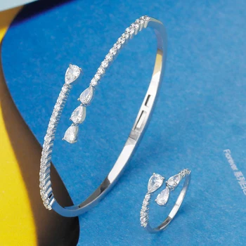 BIJUTERIE 2023 Set de Bijuterii de Mireasă de Lux, Micro Pavate Bagheta Cubic Zircon Brățară Reglabil Inel Seturi