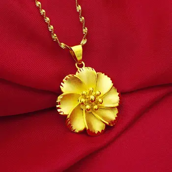 Vietnam Greu Crizantema de aur pandantiv colier Alama placat cu aur de flori bujor clavicula lanț colier pandantiv cadou de vacanță