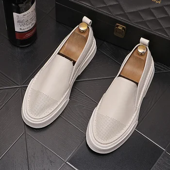 Vara pantofi pentru bărbați respirabil casual pantofi din piele subțire gol versiunea coreeană alunecare pe pantofi Slip-on shoe de tineret versatil