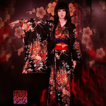 Kimono Sa Convenabilă Shoujo Enma Ai Maid Dress Yukata Uniformă Costum Japonez Anime Cosplay, Costume De Kimono-Halat Cu Obi