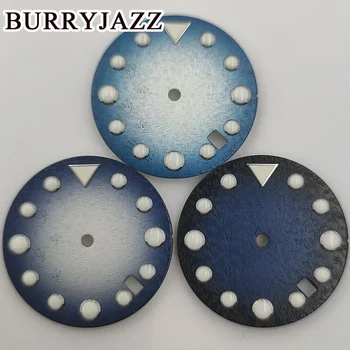 BURRYJAZZ 28.5 mm Negru Albastru Albastru-Alb Albastru Steril Ceas cu Cadran Luminos Dial Fit NH35 Circulație 3 3.8 ora Caz Coroana