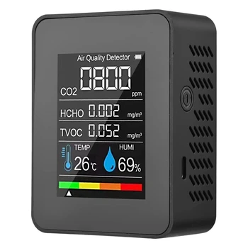 5 in 1 de Calitate a Aerului Monitor TVOC HCHO Temperatura Umiditate CO2 Metru USB Reîncărcabilă Detector de CO2 Negru