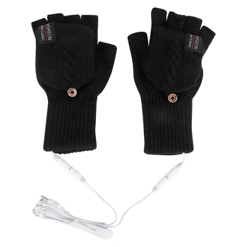USB Electrice Incalzite Mănuși de 2-Partea Încălzire Convertibile Degete Mănuși cu un Deget Reglabil Ciclism Schi Mănuși
