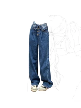 Femei Blugi Albastru Vintage Largi Picior Talie Mare Largi Pantaloni de Cowboy Pentru Femei Y2k coreean Streetwear Harajuku Pantaloni din Denim Libere