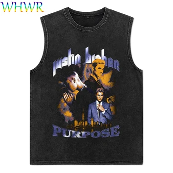 Rapper-ul Vintage Tank Topuri Spălate fără Mâneci Vesta Casual Pierde T-shirt Retro Hiphop Streetwear Tricou Unisex Bumbac Imprimare T-shirt