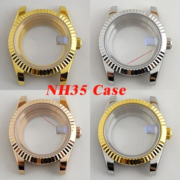 NH35 caz 36mm/39mm Men ' s argint ceas de aur cazul safir, carcasa din Otel Inoxidabil Transparent Caz Înapoi pentru NH35/ NH36 Circulație