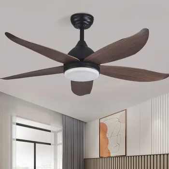 Modern, simplu-cinci frunze de fan lampa de luat masa sufragerie din lemn de cereale plafon ventilator de tavan lampa de control de la distanță variabilă fre