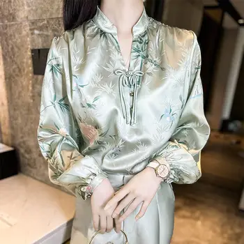 2023 noul stil chinezesc tricou femei primavara tangsuits camasa maneca lunga cheongsam femei de top de bambus jacquard tangsuits bluza