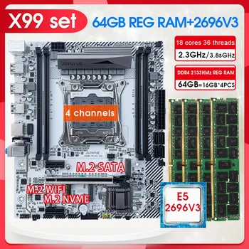 JGINYUE Placa de baza X99 Kit Xeon E5 2696 V3 Procesor 64G(4*16) 2133 MHz DDR4 ECC Memorie RAM LGA 2011-3 Nvme SATA M. 2 Interfac