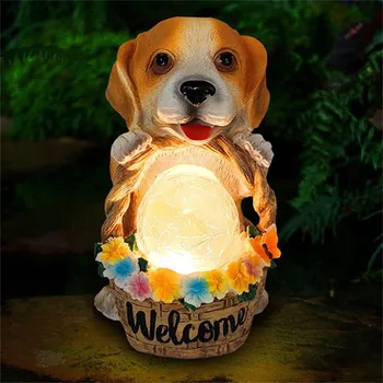 În Aer Liber Rășină Grădină Statuie De Lumină Led De Gradina Decor Câine Lumina Solara De Gradina Animale Figurine Decor Energie Solară Ornament Lampa