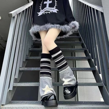 Iarna Gotic Tricot Încălzit De Picior Mediul Academic Dungă Pierde Piciorul Acoperi Fata Cool Picior Protector De Stocare Pentru Femei Brațul Mai Cald Glezna