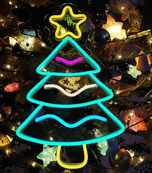 Pomul de crăciun semn de neon Craciun cu LED-uri luminoase copac vacanță layout elemente de recuzită de interior și în aer liber de decorare perete atmosfera contrast