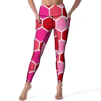 Art Geometric Print Pantaloni De Yoga Sexy Hexagon Fagure De Miere Personalizat Jambiere Push-Up Sport Leggins Femei Noutate Elastic Sport Colanti