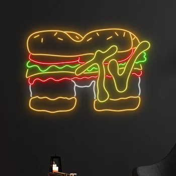 Burger Semne de Neon de Business Personalizate Lumină Led-uri Semn de Stradă Magazin Fast-Food Cameră Decor de Perete Neon Restaurant Bucatarie Lumini de Neon