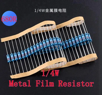 (100buc) 680R ohm 1/4W Metal Film Rezistor 680R ohm 0.25 W 1% ROHS