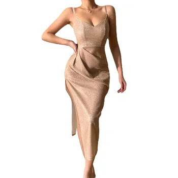 2023 primăvară nouă sexy adânc V curea rochie split temperament rochie lunga femei