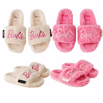 Kawaii Barbie De Pluș, Papuci De Anime De Moda Toamna Iarna Moale Cald Acasă Interioară Platforma Plat Sandale Papuci De Casă Încălțăminte Pentru Femei Cadouri