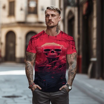 3D Colorate Craniu de Imprimare Model T-shirt T -shirt de Vara Noi Bărbați Supradimensionate T -shirt 2023 Street Casual Gât T -shirt