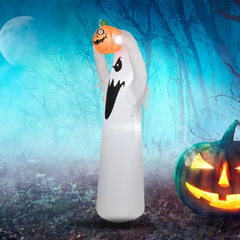 Halloween Gonflabile Fantomă Albă cu LED-uri de Lumină 6Ft Stralucitoare Păpușă Uriașă Jucărie Atmosferă de Sărbătoare Interioară în aer liber, Decoratiuni pentru Gradina