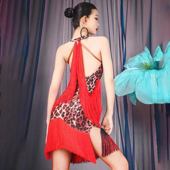 Leopard Ciucure Spate Gol Design Feminin Dans latino Rochie Femei de Dans Samba, Rumba Performanță Etapă Imbracaminte W677B