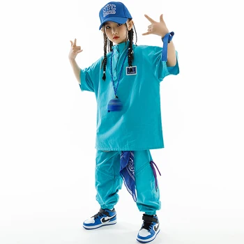 2023 Copii Haine Hip Hop Fete Vrac T Shirt Pantaloni Costum Albastru Băieți Street Dance Costum Kpop Concert Purta BL10590