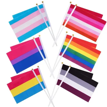 10BUC Gay Pride Steaguri Ușor de A Organiza Mini Homosexual Steag Curcubeu Cu Catarge Pentru Noroc Mândrie Accesorii de Petrecere 14x21cm