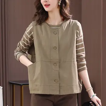 moda coreeană Singur Pieptul Veste Femei streetwear Retro Solid O-gât Veste Elegante liber fără Mâneci haina pentru femeie