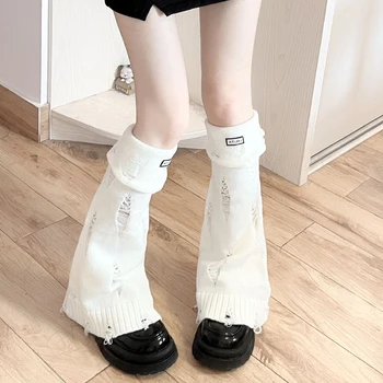 Femei Toamna Iarna Tricot Încălzit de Picior Stilul Punk Rupt Genunchi Șosete Mari Boot Mansete Harajuku Nepriceput Șosete