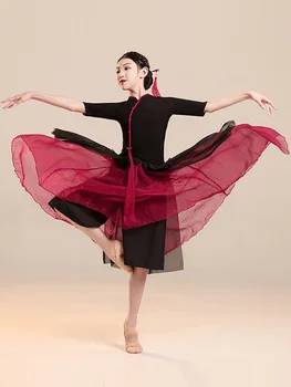 Dans clasic haine Copii cheongsam dans elegant haine Fete Chinoiserie fustă scurtă neagră cu mâneci lungi