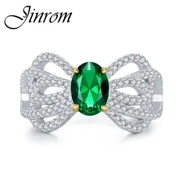 Jinrom Bowknot Inel Argint 925 Feminin Emerald 5*7mm Tăiat Oval Mare de Carbon, Diamante, pietre semipretioase Inel de Nunta Bijuterii Fine
