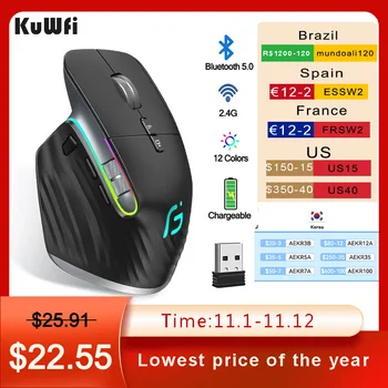 KuWFi Mouse-Ul Fără Fir Bluetooth5.0+2.4 GHz Dual Mode USB Gaming Mouse Ergonomic Reîncărcabilă Tăcut Verticale Soareci de Calculator