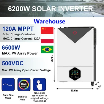6200W PARLAMENTARI Invertor Solar Invertor On-Grid/Off-Grid Pur Sinusoidală de Intrare 48V DC MPPT 120A de Încărcare Solară Max PV Putere 6200W