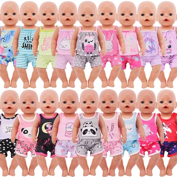 Papusa Haine Imprimate Sling Blaturi Vesta+pantaloni Scurți Papusa Accesorii 43Cm Renăscut Baby&18Inch Pop Americane Fata de Cadou Generația Noastră Jucarii