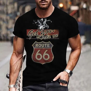 Moda de Vară pentru Bărbați T-shirt Route 66 Road 3D Imprimate Gât Rotund tricou Unisex Street Sport de Agrement cu Maneci Scurte T-shirt de Sus