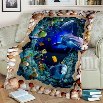 3d fundul Mării Iluzia Lumii Subacvatice Desene animate Pătură moale Arunca Pătură pentru Casa Dormitor Pat Canapea Picnic Birou Acoperi Pătură Copil