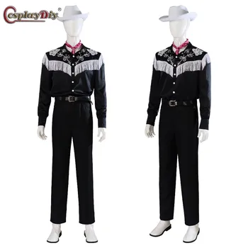 Barbi Cosplay Ryan Gosling Ken Cosplay Costum Costum Negru Cu Alb Pălărie De Cowboy Halloween Haine Barbati 2023 Film Uniformă Cosplay