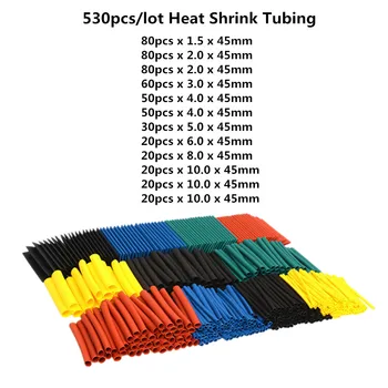 530Pcs Asortate Poliolefină Heat Shrink Tube Cablu Mâneci Folie de Sârmă Set 8 Dimensiune Multicolor