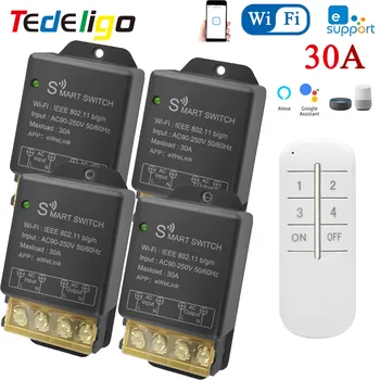 Tedeligo Ewelink WiFi Smart Switch 2.4 GHz Comutator de Lumină 110v 220v 240v 30A Mare Controler de Putere,de Distribuție Control Vocal cu Alexa