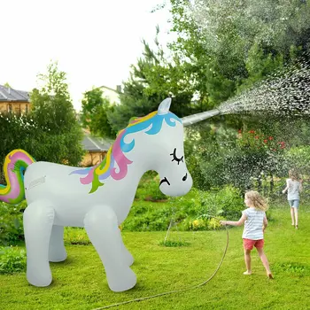160cm Unicorn Apă Aspersoare Jucărie pentru Copii pentru Exterior Gigant Gonflabile Înot, Pluti în aer liber Fantana Petrecere pe Plaja Spray de Apă Jucarii