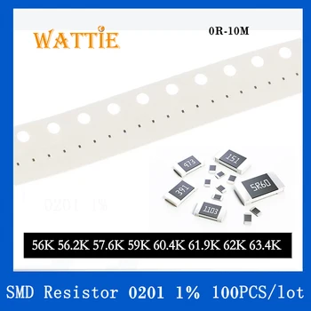SMD Rezistor 0201 1% 56K 56.2 K 57.6 K 59K 60.4 K 61.9 K 62 KB 63.4 K 100BUC/lot chip rezistențe 1/20W 0,6 mm*0.3 mm