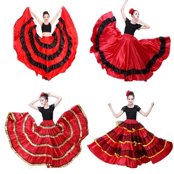Tiganca Flamenco Spaniol Fusta Poliester Satin Neted Leagăn Mare Petrecere De Carnaval Bal Dans Din Buric, Costume De Rochie