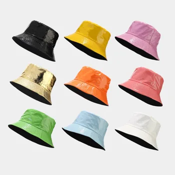 Noi Faux din Piele Pliabil Unisex Găleată Pălărie în aer liber pentru Bărbați Hip Hop Pălării Panama Moda Femei Reversibile PU și Pescar Capac