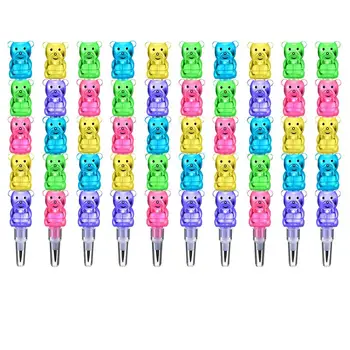 12pcs care pot fi Stivuite Creioane Stivuitor Swap Creioane Plastic Urs Creioane 5 In 1 Stivuire Creioane Colorate, rechizite