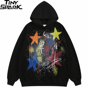 2023 Bărbați Streetwear Hanorac Tricou Star Graffiti Graphic Hoodie Harajuku Pulover cu Glugă Neagră HipHop Hipster Y2K Alb Negru