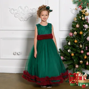Fata Elegant Verde Rochii Lungi Pentru Crăciun, Anul Nou Printesa Teen Formale Fără Mâneci Dantelă Concurs De Petrecere Nunta Rochie De Minge